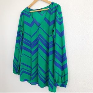 Green & Blue Chevron Zig Zag Dress Top Sz Large